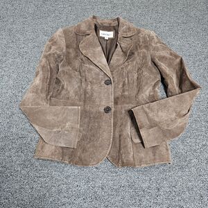 Cherokee Brown Suede Blazer Jacket Womens Medium Button Front Coat Casual M